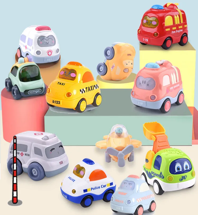 Mini coche 4 unids/set de dibujos animados atrás coche bebé juguetes resistencia a la caída del vehículo luz música juguetes para los niños