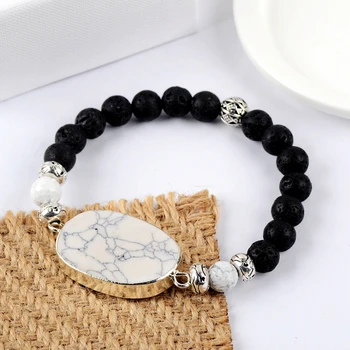 

Howlite Charm Bracelet 8mm Volcano Beaded Bracelet Handmade Boho Natural Stone Women Bracelet Men Bracelet energy Gifts Dropship