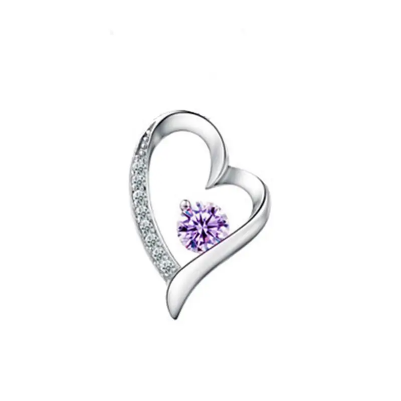 purple without chain Кулон Сердце Белый Фиолетовый Циркон 925 пробы серебряный цвет ожерелье кулон для женщин ювелирные изделия без цепи подарок D27 - Окраска металла: purple without chain