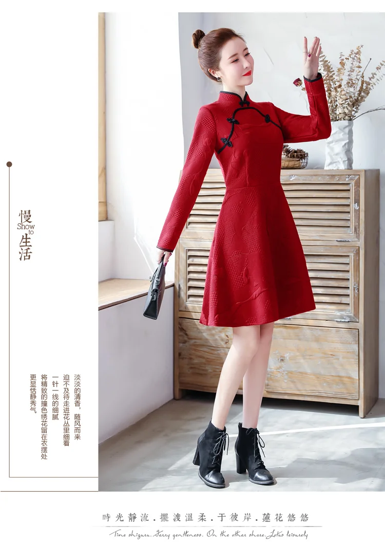 Высокое качество, красные китайские традиционные платья, китайское Новогоднее платье для девочек, улучшенное платье Чонсам в национальном стиле размера плюс, зима