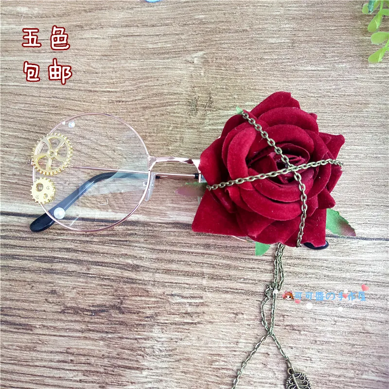 Ручной diy диффузный cos Поставка круглый оправа плоские очки Лолита Мягкая сестра Harajuku мертвая линия Роза ретро женский - Цвет: Red wine
