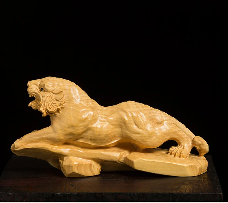 

XS375- 12 см Свирепый тигр Самшит скульптура Зодиака Животные Статуя счастливая гостиная домашний декор