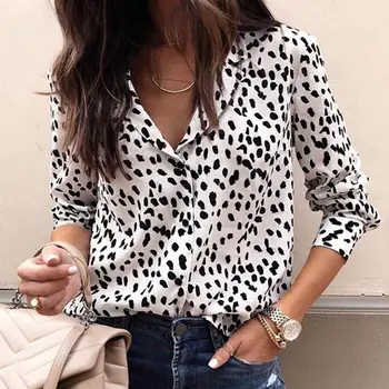 

Fashion Leopard Print Women V Collar Long Sleeve Top Loose Shirt Blouse Outfit 2020 New blouse women