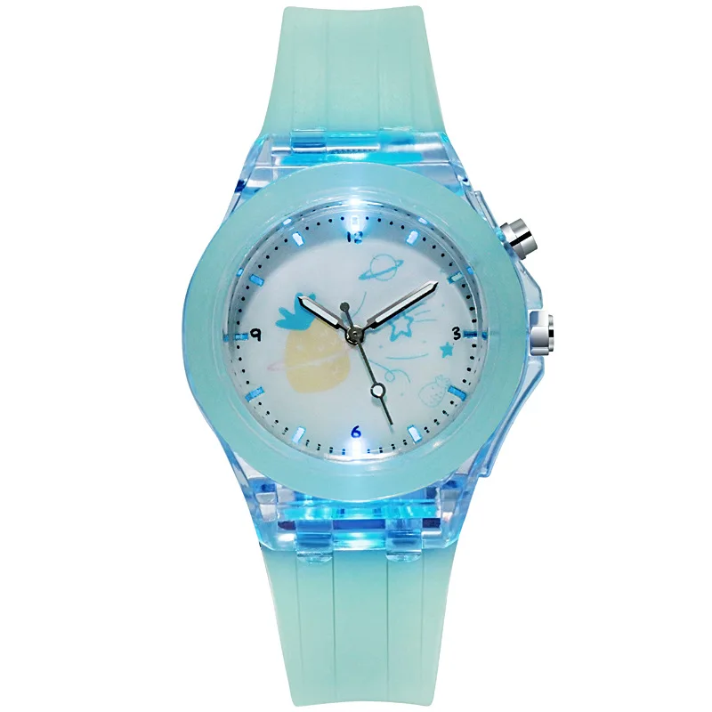 New Fruit Pattern Primary School Children Luminous Silicone Strap Watch Cute Cartoon Flash Quartz Kids Birthday Gift Clock | Наручные