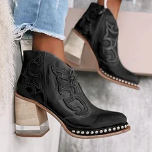 

Europe Fashion Retro Martin Boots High Heel Shoes for Woman Pointed Toe Solid Low Cut Casual Round Toe Plus Size Platform Boots