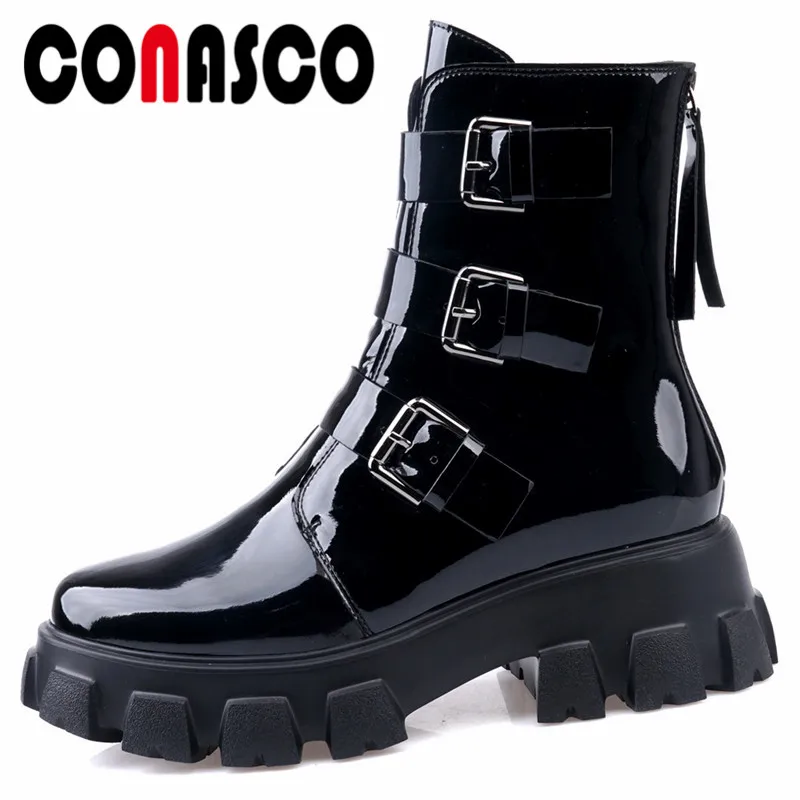 

CONASCO Sexy Tide Woman Autumn Winter Warm Woman Flats Platforms Shoes Increasing 6cm Genuine Leather Ankle Boots Shoes Woman