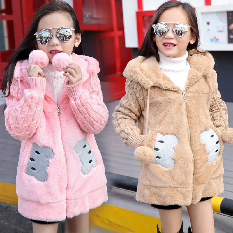 wonderful  Girls Warm Winter Coat Thickened Faux Fur Fashion Long Kids Hooded Jacket Coat for Girl Outerwear G