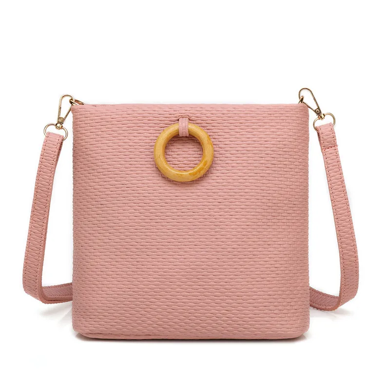 

2019 Autumn New Style PVC Woven Bag European And American Minimalist jie tou kuan Circular Ring Decoration Weave Shoulder Bag Ha