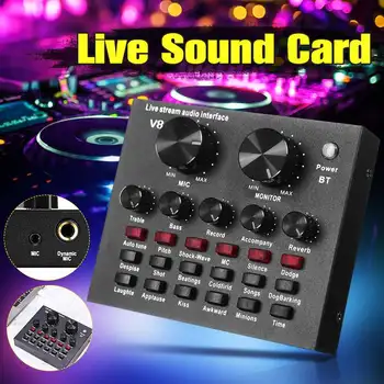 

V8 Bluetooth Audio USB Headset Microphone Webcast Live Sound Card 112 kinds of electric sound Broadcast for Phone Computer PC