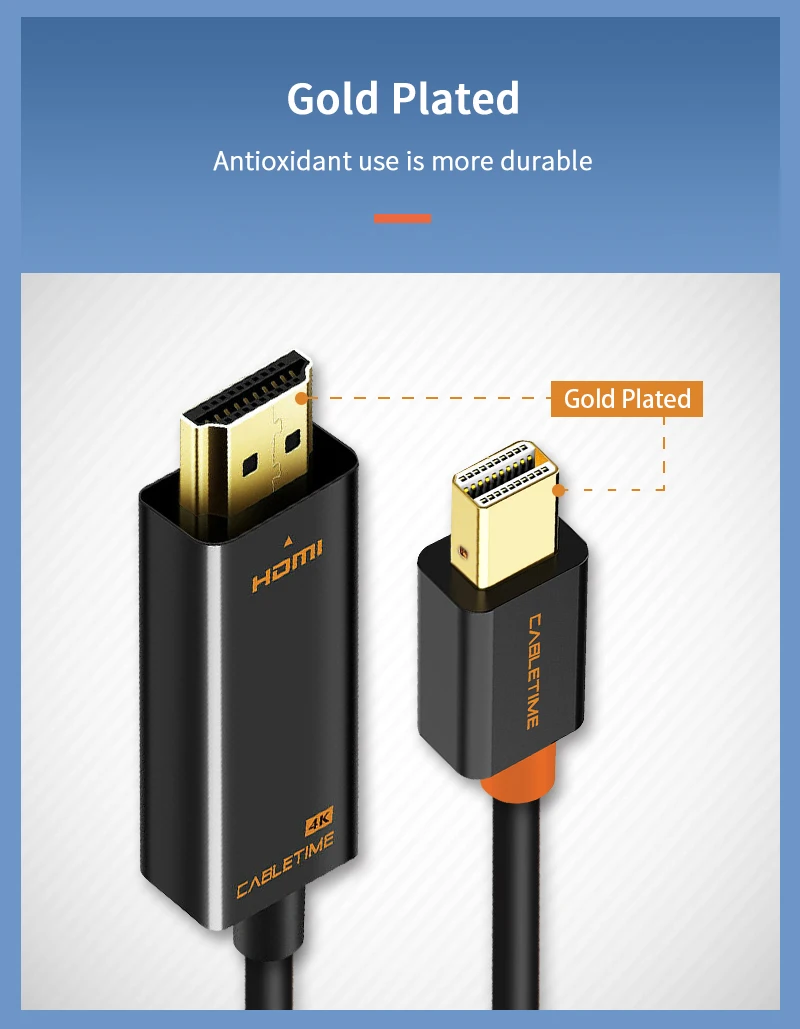 CABLETIME Новое поступление Thunderbolt 4K Mini DisplayPort Адаптер DP к HDMI DP кабель для 1080P ТВ компьютер MacBook C056