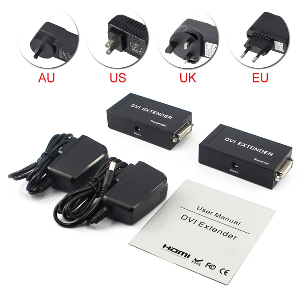 60 м усилитель удлинитель DVI один кабель удлинитель 1080P DIV к RJ45 LAN Cat5e/Cat6 кабель FHD 1080P 60 Гц удлинитель DC 5 В удлинитель