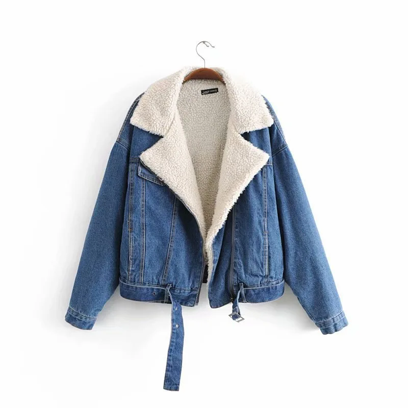 

2018 Autumn And Winter Fold-down Collar Long Sleeve Single Breasted Loose-Fit Slimming Thick Joint Loose-Fit Students Cowboy Sol