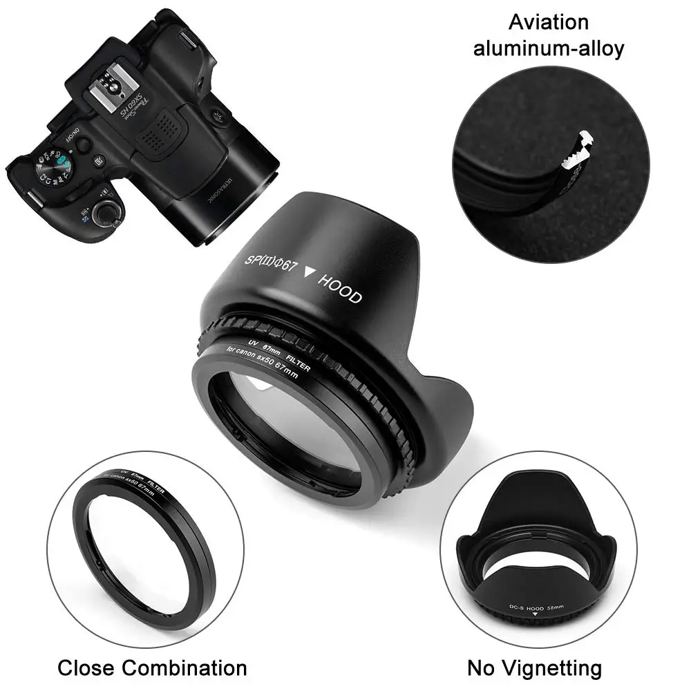 67mm UV Filter & Lens Hood Cap , Adapter Ring for Canon Powershot SX50 SX40 SX530 SX540 HS Digital Camera 3