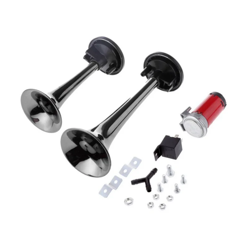 115db 12V Black Car Motorcycle Air Horn Train Kit Dual Trumpet Ultra Loud