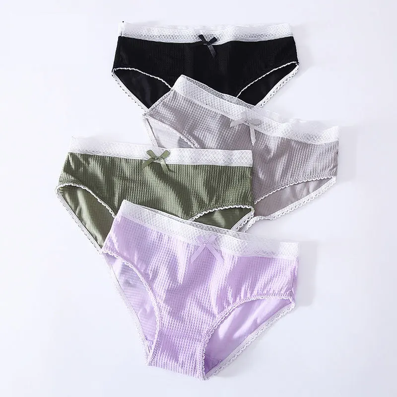 

Seamless Women Panties Soft Ice Silk Briefs Set Ultra-thin Hollow Underwear Cotton Low-Waist Breathable Underpants 3pcs/lot #D