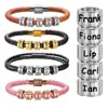 Personalized Custom Engrave Family Names Stainless Steel Bead Charms Bracelets Genuine Leather Magnet Clasp Bangle Gift SL-165 ► Photo 2/6