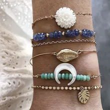 Модные ручной работы, со стразами бусины Браслеты& наборы браслетов для Для женщин Мода цветок Лунная ракушка браслеты-листья Женская Праздничная обувь ювелирные изделия