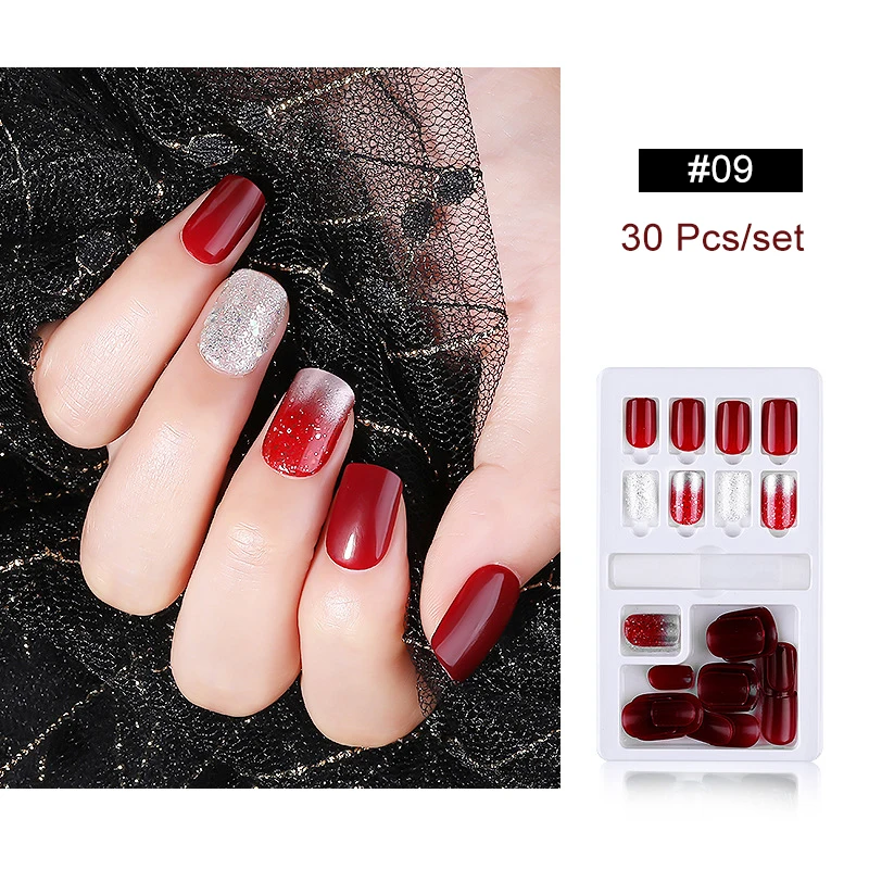 30pcs--09 Накладные ногти с полным покрытием, 24/30 шт, 28 стилей, Готовые накладные ногти, искусственные ногти, украшения для женщин, сделай сам, инструменты для дизайна ногтей - Цвет: 30pcs--09