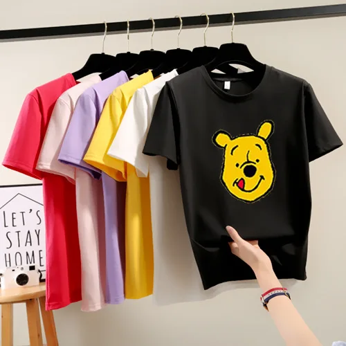 

2019 Spring Summer New Style One-Piece Ready Winnie the Pooh INS WOMEN'S Short-sleeved T-shirt Korean-style Loose-Fit on Clothes