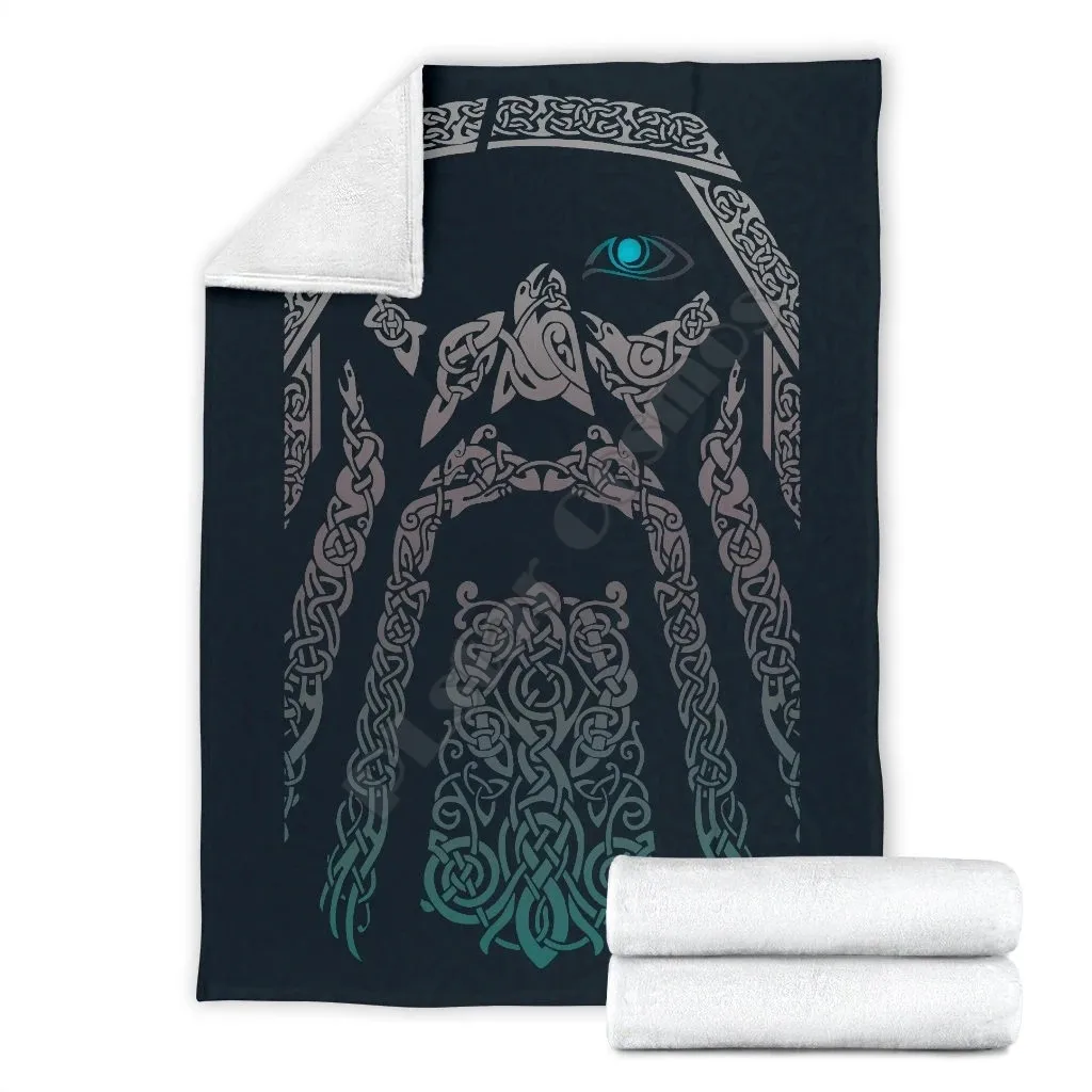 Viking Style Odin Premium Blanket Cozy Premiun Fleece Blanket 3D All