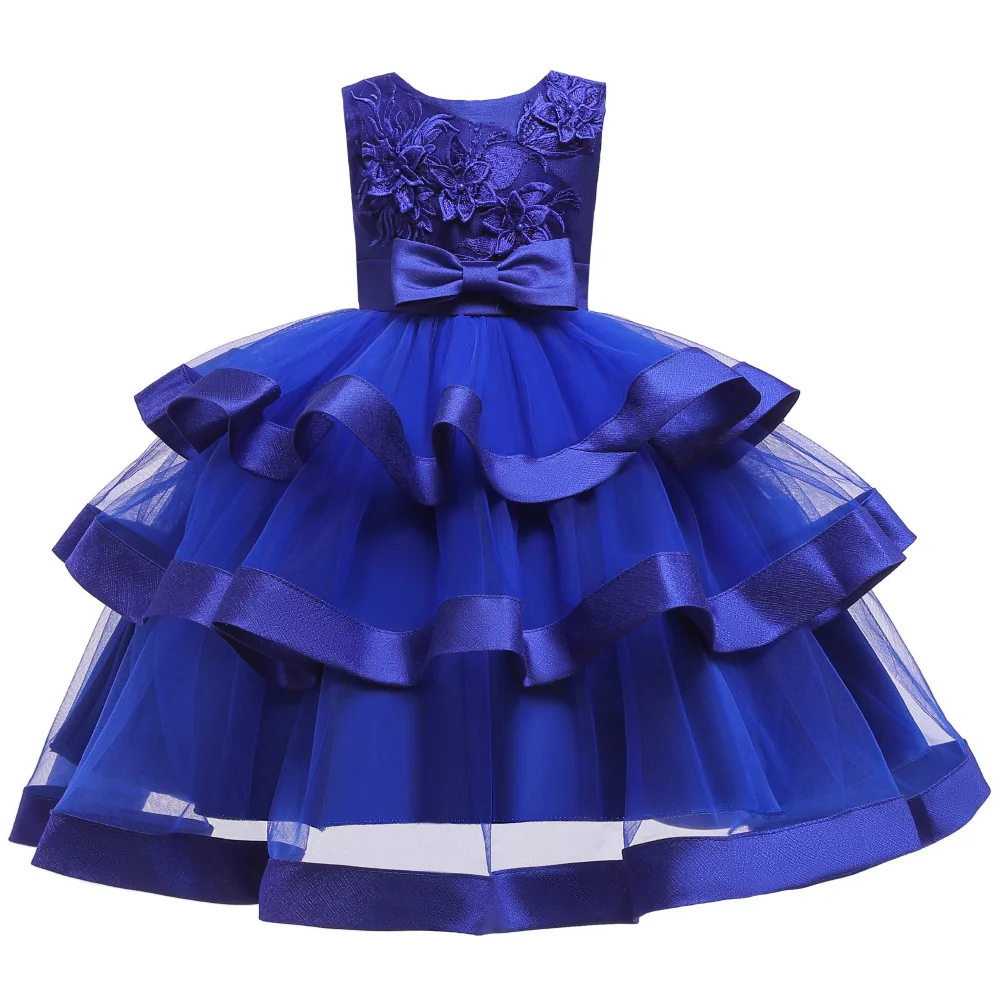 Детское Цветочное платье для девочек, кружевное нарядное платье-пачка принцессы, платье для девочки 2, 4, 6, 7, 8, 10 лет, вечеринка дня рождения событие, платье для выпускного вечера - Цвет: Blue