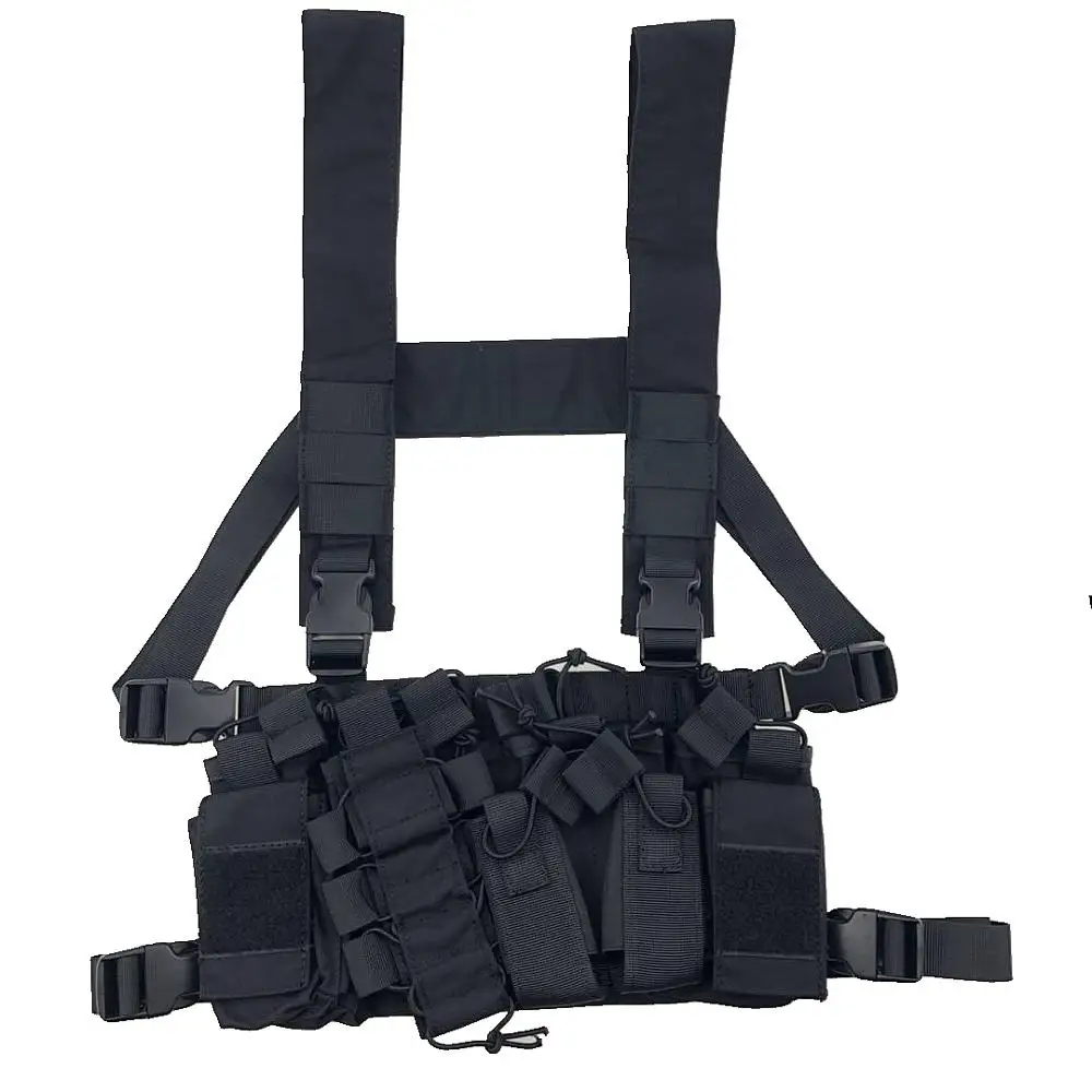 Outdoor Hunting Vest Tactical MOLLE Triple Open-Top Mag Pouch FAST AK AR M4 FAMAS Mag Pouch With shaped Suspender Shoulder Strap