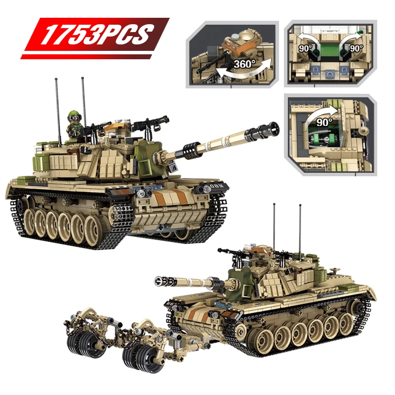 

1753PCS Israel M60 Magazi Tank Building Blocks for Legoing Military Weapon Tank Soldier Police Weapon Bricks Toys for Kids