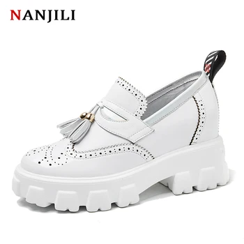 

2020 women platform shoes High-quality leather oxford Wedges Round Toe luxury fashion Spring Autumn women Flat Platform