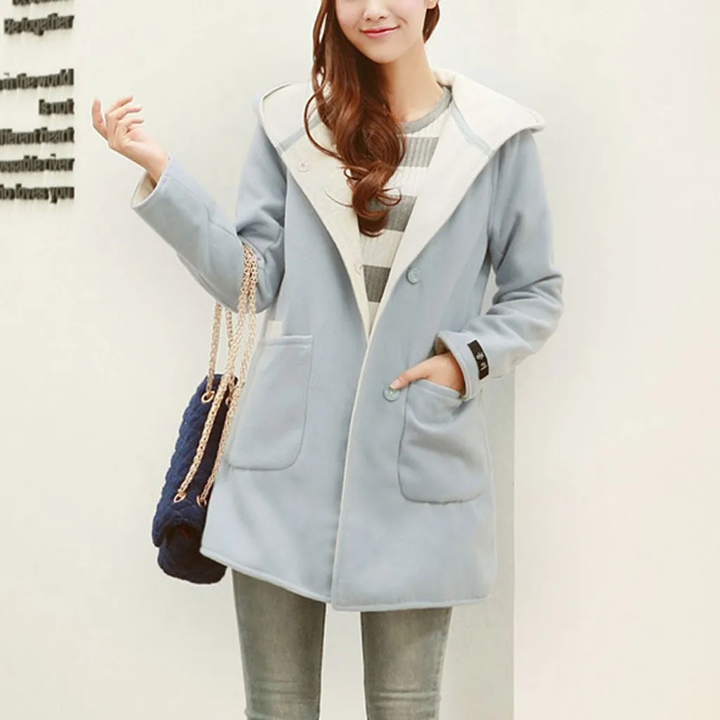WOMAIL модное повседневное пальто средней и длинной куртки с капюшоном зимнее шерстяное плотное пальто большого размера однотонное высококачественное пальто