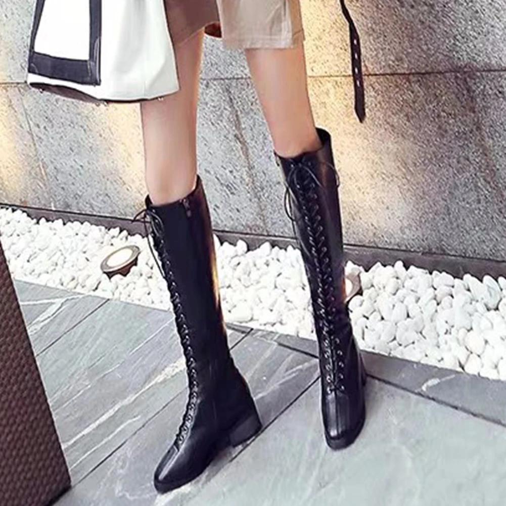

SARAIRIS Drop Ship New Drop Ship cross-tied Shoes Woman Boots Female Zip Up Chunky Heels Knee High Boots Women Shoes