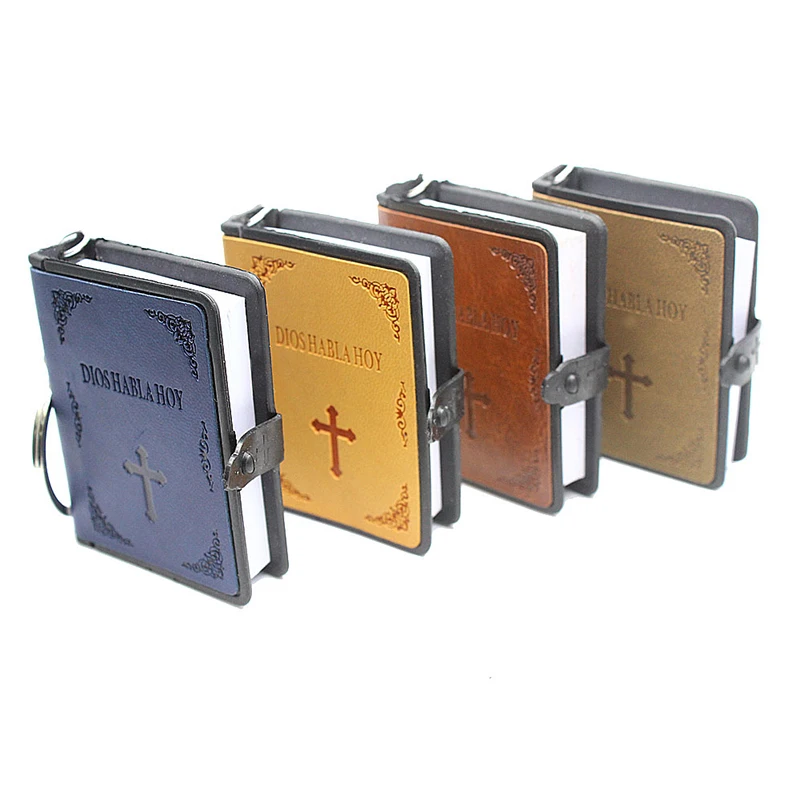 

Cute Mini PU Leather English HOLY BIBLE Keychains Religious Christian Jesus Cross Keyrings For Women Bag Keychain Accessories