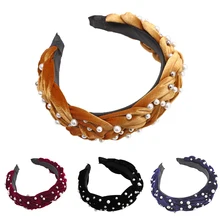 Корейская Жемчужная Повязка на голову, Женская Вельветовая повязка для волос, завязанная петля для волос, утолщенный ободок, головной убор, аксессуары для волос для девушек, аксессуары, тиара