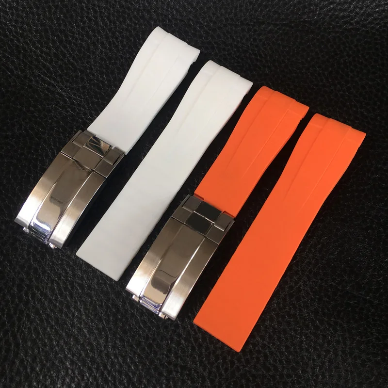 

21mm*18mm Orange White Curved End Silicone Rubber Watchband For Role Watch strap RX Explorer II 2 42mm Dial Bracelet