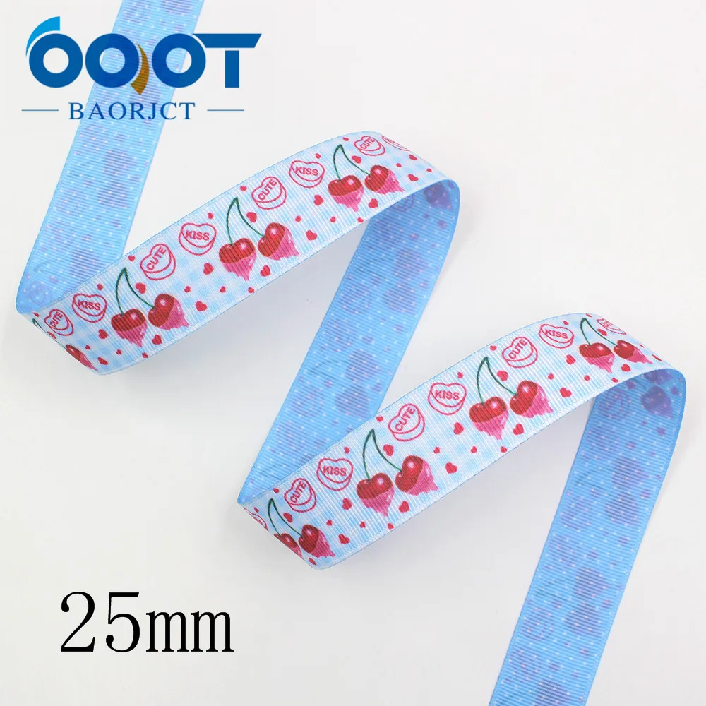 OOOT BAORJCT I-191123-2607, 25 мм 10 ярдов двухсторонняя вишня клубника фрукты ленты, лук колпачок, одежда, украшения для вечеринки сделанные своими руками - Цвет: I-191123-2612