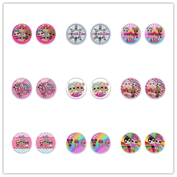 

Fashion 12mm Glass Dome Cabochon Stud Earrings Kawaii Colorful Cartoon Image Photo Jewelry For Women Girls Kids Birthday Gift