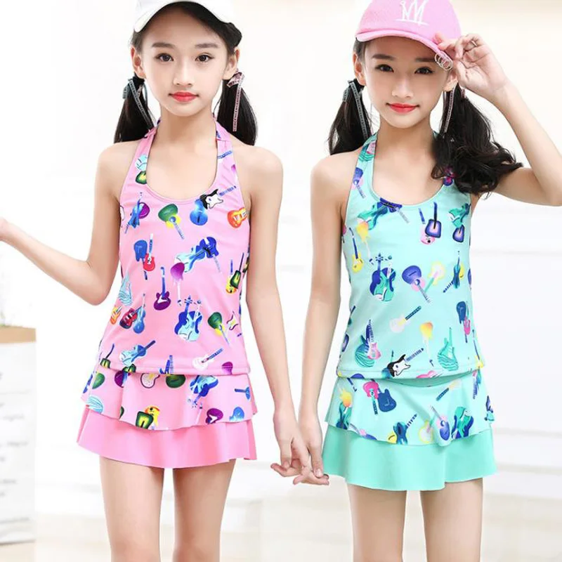 Girls One Piece Swimsuits Skirt Suit Print Flowers Children Swimwear Princesss Kids Beach Dress Bathing Suits Hot Spring Clothes
