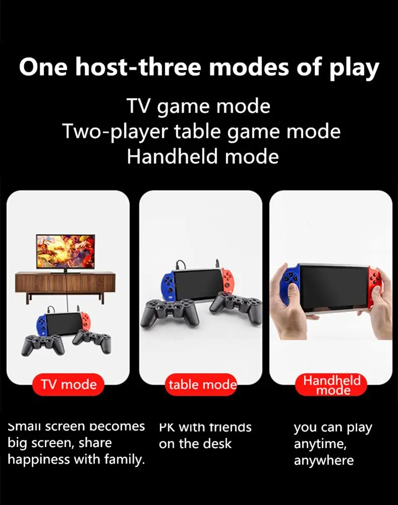 CZT 6.5-inch Colorful wireless double player game console built-in 9100 games  arcade/neogeo/gbc/snes/fc/md multi-emulator mp4