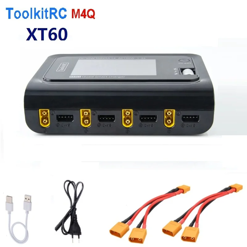 ToolkitRC M4Q 4x50W 5A AC 100W 4 Port DC Smart Charger XT60/XT30 Optional for 1-4S Lipo Battery