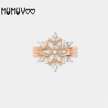 

2020 New SWA Elegant Fashion Stacked Snowflake Shape Women's Ring Three-in-One Detachable Ring Female Jewelry