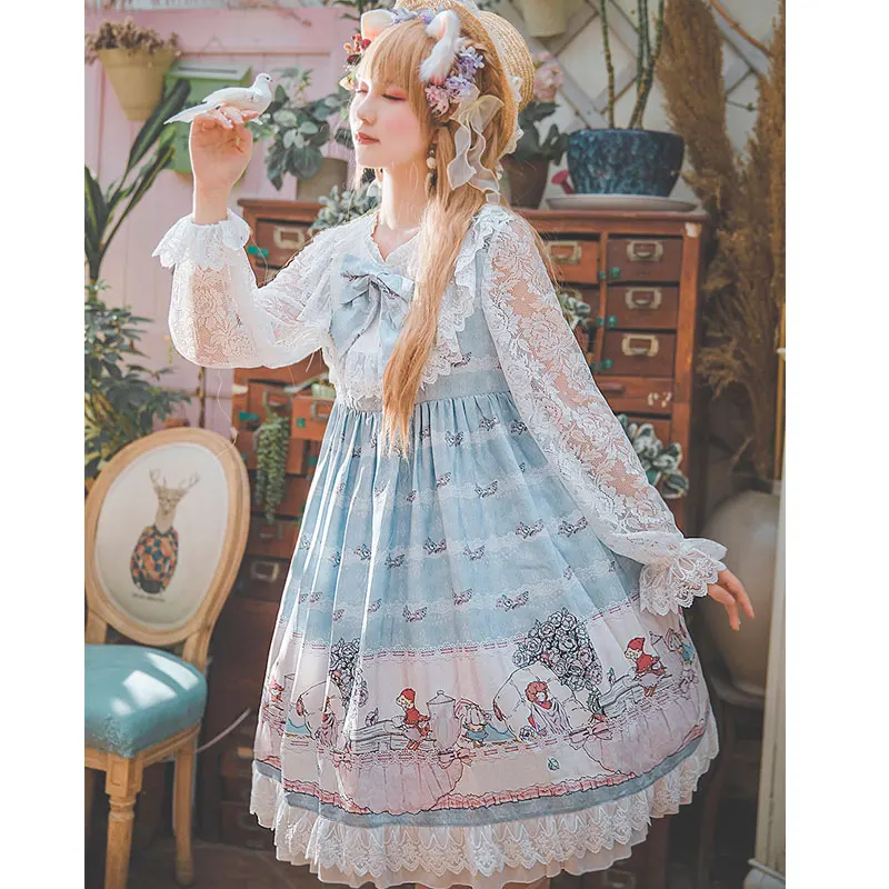 Tea Time ~ Sweet Lolita Dress Sheer Long Sleeve