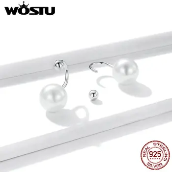 

WOSTU Authentic 925 Sterling Silver Simple Shell Beads Earrings Stud Earrings for Women Silver women silver Jewelry DAE438