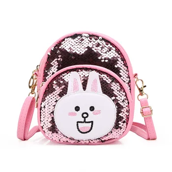 

children Backpack Shoulder Bag Cute Rabbit Leisure Backpack Sequined Student Bags for Little Girls Pu Schooltas pink bag