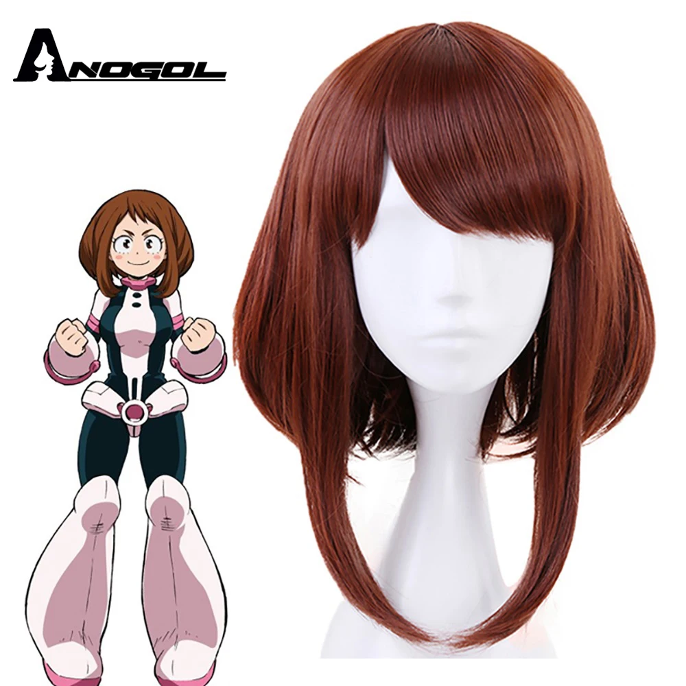 Anogol My Hero academic OCHACO URARAKA Auburn оранжевый короткий прямой синтетический парик Боб для