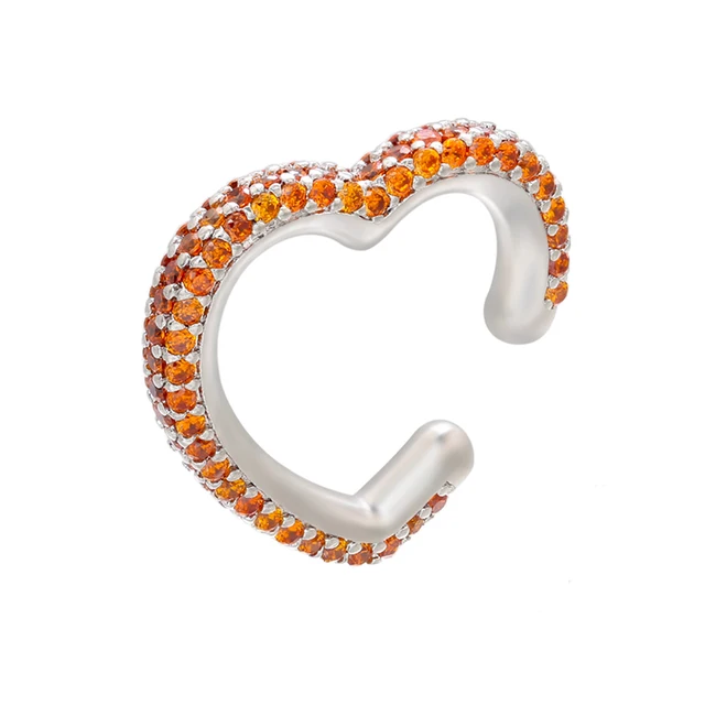 ZHUKOU 1piece 2020 CZ heart Crystal Ear Cuff Earring Fake piercing clips on earrings for women gold/silver color ear Clip VE132 silver orange