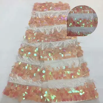 

2019 Hot sale French net lace fabric orange African tulle mesh sequin laces high quality african lace fabrics with sequins