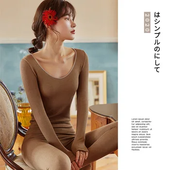 

Autumn and Winter New Round Neck Thermal Underwear Women's Slim Seamless Body Autumn Clothes Suit Pyjama Femme Hiver Chaud 2020