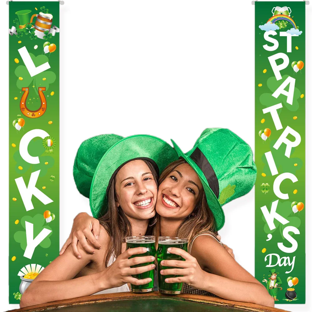 St. Patricks Day Couplet Irish Festival Printing Hanging Decoration Door Curtain Lucky Banner Home Decor | Дом и сад