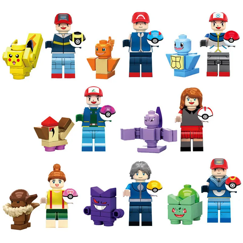 

16pcs Detective Pikachu Charmander Bulbasaur Squirtle Mini Figure Building Block Compatible with Lego Toy for Children