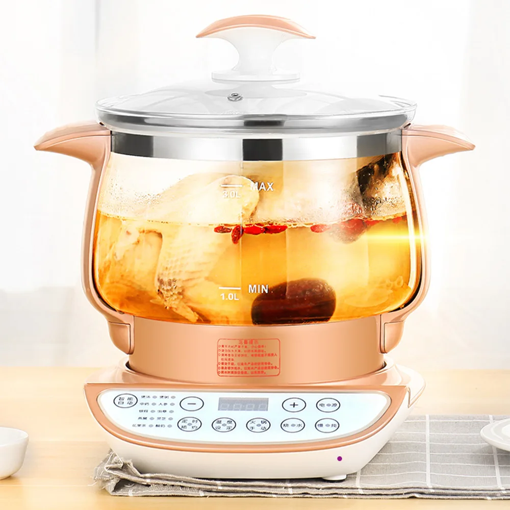 Boiling Kettle Household 2/3 Liters  Multifunctional Health Pot Electric Stew Steaming Porridge Pot Thickened Glass Soup Pot