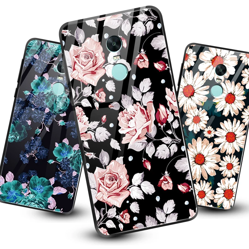 

Tempered Glass Case for Xiaomi 5X 6X 8 9 SE A1 A2 Lite Coques for Redmi Note 4X 5A 6 7 Pro Prime Hard Bumper Printed Bloom Shell